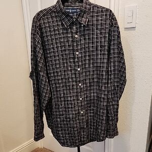 Ralph Lauren Black and White Plaid Men's Shirt, Blake, XL
